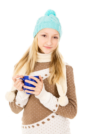 girl in a hat with a cupの写真素材