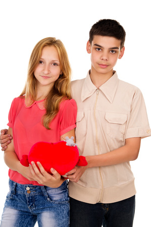 Lovers of young people with a heartの写真素材