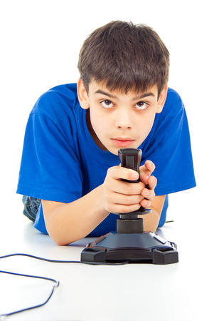 funny guy plays video gamesの写真素材