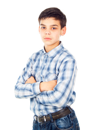 handsome boy in a shirt standsの写真素材