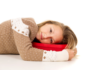 girl lying on the boxの写真素材