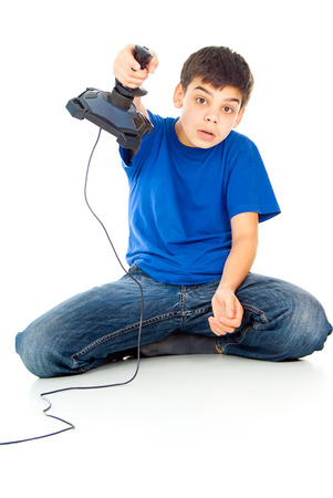 guy with a joystick playing video gamesの写真素材