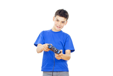 guy plays games on the joystickの写真素材