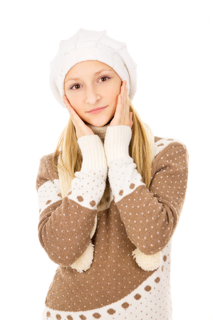 beautiful teen girl in a capの写真素材