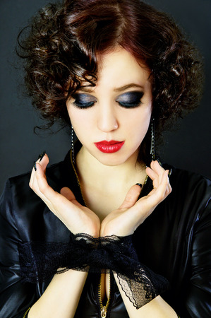 Glamour girl with tied hands lace ofの写真素材