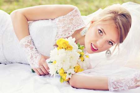 Wedding, portrait of a beautiful brideの写真素材