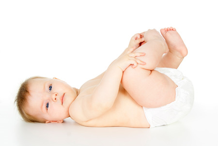beautiful child naked in diapersの写真素材
