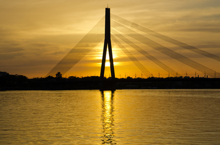 Sunset with a bridgeの写真素材