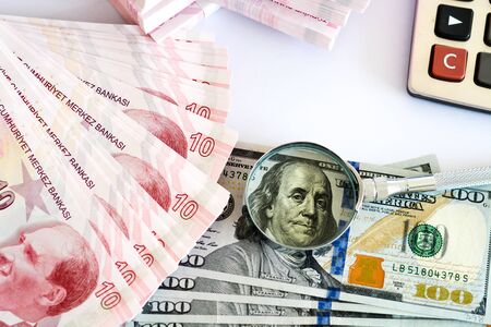 American dollar banknotes and Turksh Lira banknotes