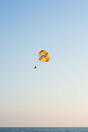 Parachutist against the background of downtown, Antalya stock photoの写真素材