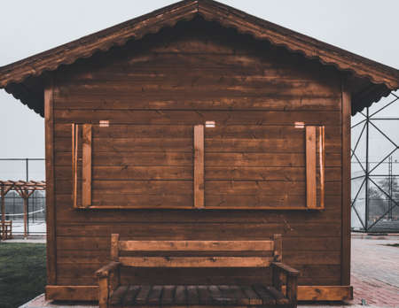 wooden house and wood plankの写真素材