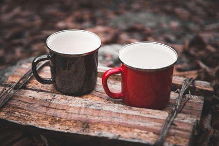 cup of coffee on wooden tableの写真素材
