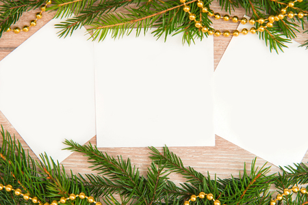 Mock up, with fir branches and a garland, Christmas, new yearの写真素材