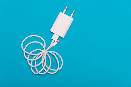 White charger with cableの写真素材