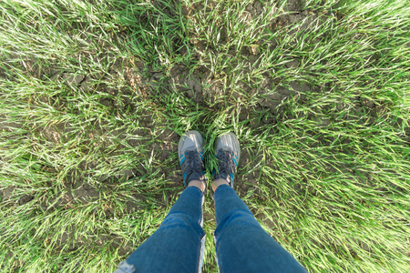 Female feet view from aboveの写真素材