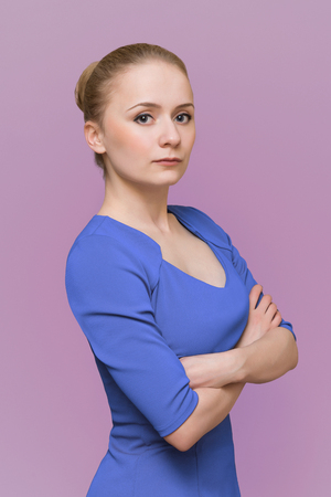 Woman in blue dressの写真素材