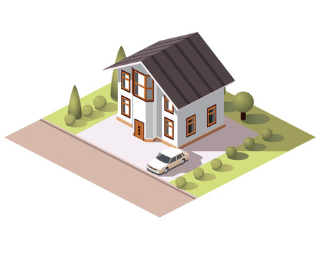 Set vector isometric tile buildings and other structures with areas and elements of the landscapeのイラスト素材