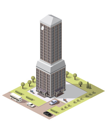 Set vector isometric tile buildings and other structures with areas and elements of the landscapeのイラスト素材