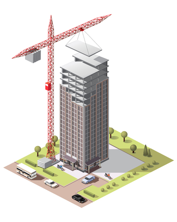 Set vector isometric tile buildings and other structures with areas and elements of the landscapeのイラスト素材