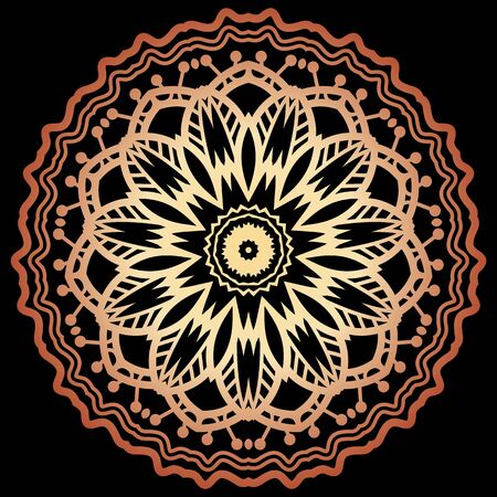 trendy and decorative colorful golden abstract mandala vector, a mix of geometrical art design and repeated pattern, round circles, perfect for coloring pages, greeting card and phone cases then henna tattoos. also helpful in yoga and meditationのイラスト素材