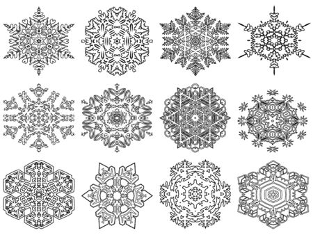 Indian vector ornaments mandala pattern, mix of beautiful flowers and geometrical shapes, repeated snowflakes symbolsのイラスト素材