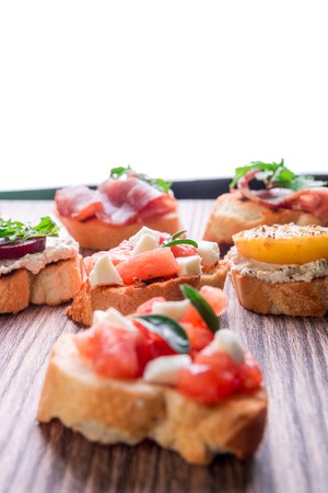 Set of crostini. Italian food, homemade bruschetta snackの写真素材