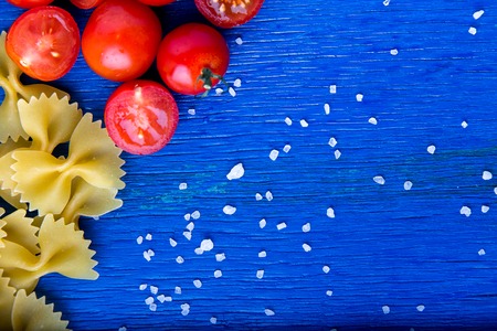 Food frame. Pasta ingredients.  Italian food cooking. Top view. Copy spaceの写真素材