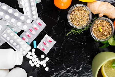 Natural medicine vs conventional medicine concept.の写真素材