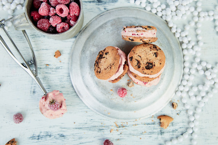 Ice cream sandwiches with strawberry. Summer snack. Dessertの写真素材