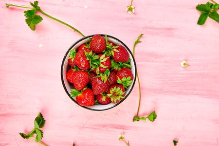 Strawberries in bowl. Fresh strawberries. Beautiful strawberries.の写真素材