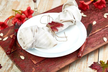 Fall table setting for Thanksgiving day celebrationの写真素材