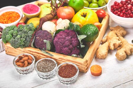 Healthy balanced vegan dieting concept. ingredients for cooking.の写真素材