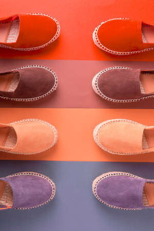 Stylish Loafers shoes spring or summer shoes in various multicolor colors background, Beauty and...