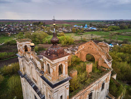 Aerial view of the church ruins church of St. Anthony Ukraine, Historical architecture heritage of...