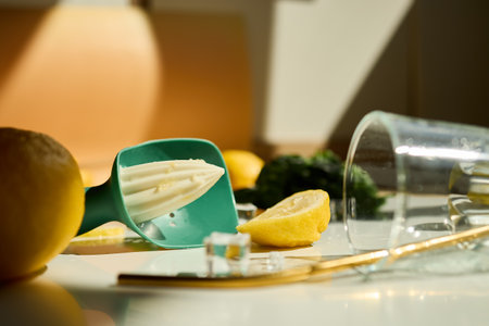 Lemon and lime preparation with fresh herbs for summer drink, Making a refreshing summer drink.の写真素材