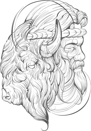 viking buffalo vector tattoo ideaのイラスト素材