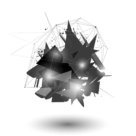 Vector Illustration.Polygon Geometry Background. Abstract Polygonal Geometric Shape.explosion. dimensional technology element with wireframe.のイラスト素材