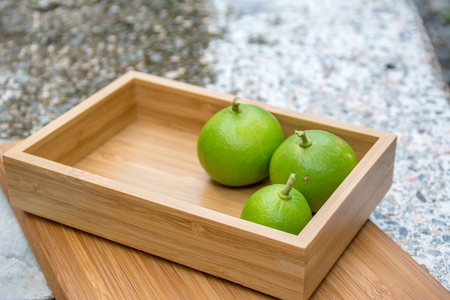 Lemons on wooden boxの写真素材