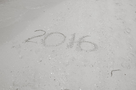 Happy new year 2016, on the beach and sand - monochromeの写真素材