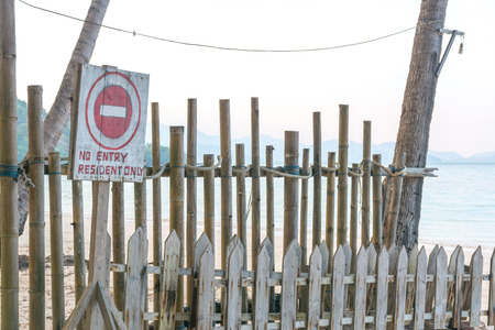No entry resident only sign on the private beach at koh wai island, Trat, Thailand.の写真素材