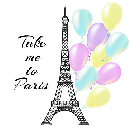 Card with text Take me to Paris. Eiffel Tower with balloonsのイラスト素材