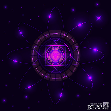 Purple Shining atom scheme. Vector illustration. dark background. digital. Abstract Technology background for computer graphic website internet and business. circuit . Vectorのイラスト素材