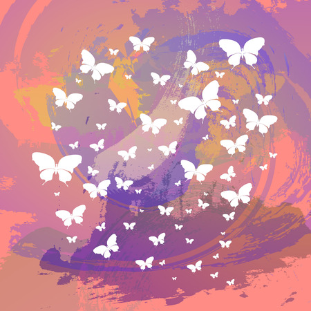 Beautiful colored spring background with butterflies in watercolor styleのイラスト素材