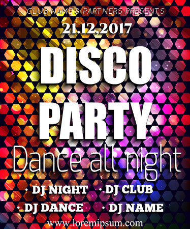 Disco Party Poster Background Template. Festival Vector mockup. DJ poster design. DJ background. Vector illustrationのイラスト素材