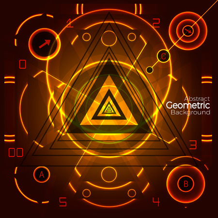 Abstract geometric background. Vector orange background, created from simple geometric figures like circles and linesのイラスト素材