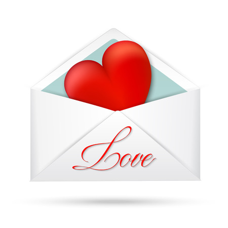 Red heart in envelope isolated on a white background. Valentine's day card. Vector illustrationのイラスト素材