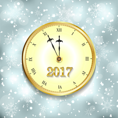 Vintage clock over snowfall christmas background. New year vector illustration.のイラスト素材