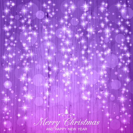 Elegant Christmas background with sparks on purple wooden background. Vector Illustrationのイラスト素材