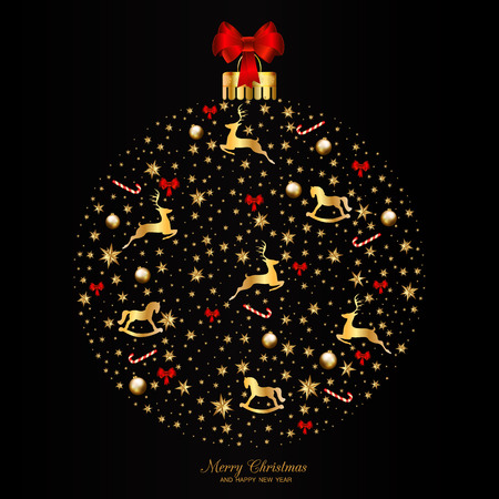 Christmas Greeting and New Years card templates with festive elements on black background vector illustration.のイラスト素材