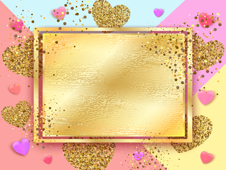 Valentines day banner with sparkles bright hearts on pastel colors background. Wallpaper. flyers, invitation, posters, brochure. Vector illustrationのイラスト素材